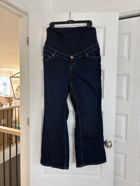 H&M Dark Blue Maternity Wide Leg Jeans with Navy Stretch Panel